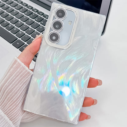 For Samsung Galaxy S25+ 5G Plating Glitter Texture TPU Phone Case with Lens Film(White Feather Yarn) - Galaxy S25+ 5G Cases by PMC Jewellery | Online Shopping South Africa | PMC Jewellery | Buy Now Pay Later Mobicred