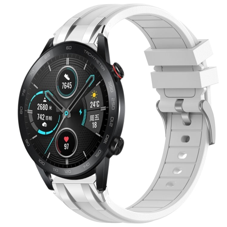 For Honor Magic Watch 2 46mm 22mm Quick Release Silver Buckle Royal Silicone Watch Band(White) - free shipping - PMC TechLife - Order now!