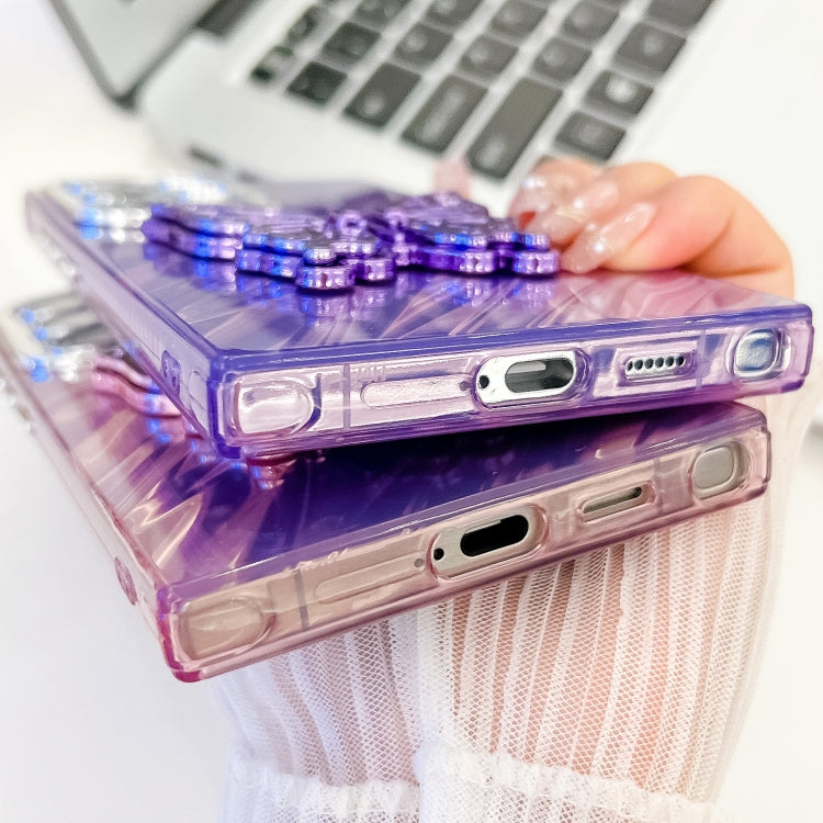 For Samsung Galaxy S25 5G Plating Glitter Texture Butterfly Holder TPU Phone Case with Lens Film(Purple Tinfoil Texture) - Galaxy S25 5G Cases by PMC Jewellery | Online Shopping South Africa | PMC Jewellery | Buy Now Pay Later Mobicred