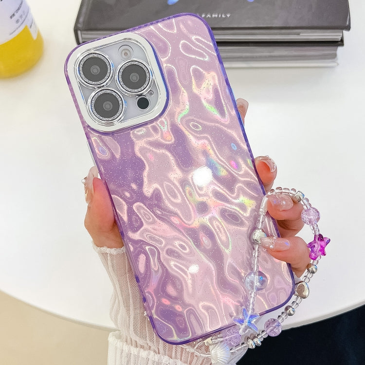 For iPhone 16 Plating Glitter Texture Chain Wristband TPU Phone Case with Lens Film(Purple Wrinkles) - iPhone 16 Cases by PMC Jewellery | Online Shopping South Africa | PMC Jewellery | Buy Now Pay Later Mobicred