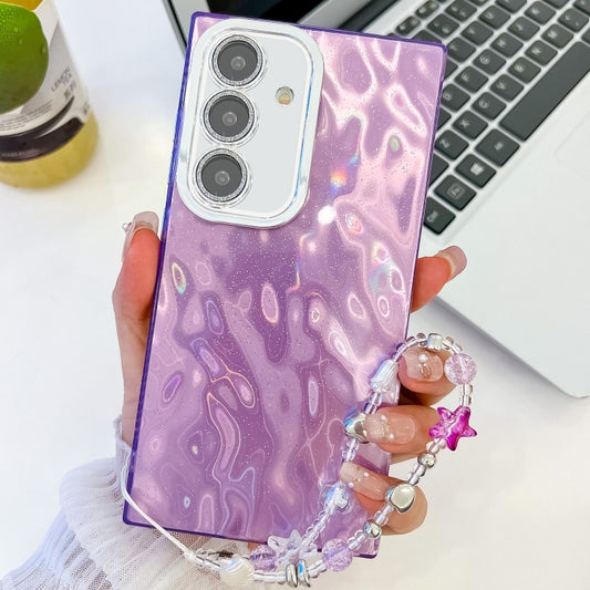 For Samsung Galaxy S25 5G Plating Glitter Texture Chain Wristband TPU Phone Case with Lens Film(Purple Wrinkles) - Galaxy S25 5G Cases by PMC Jewellery | Online Shopping South Africa | PMC Jewellery | Buy Now Pay Later Mobicred