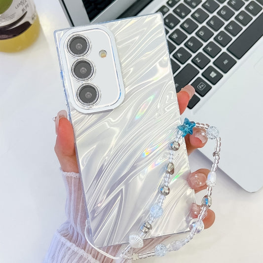 For Samsung Galaxy S25+ 5G Plating Glitter Texture Chain Wristband TPU Phone Case with Lens Film(White Water Ripples) - Galaxy S25+ 5G Cases by PMC Jewellery | Online Shopping South Africa | PMC Jewellery | Buy Now Pay Later Mobicred