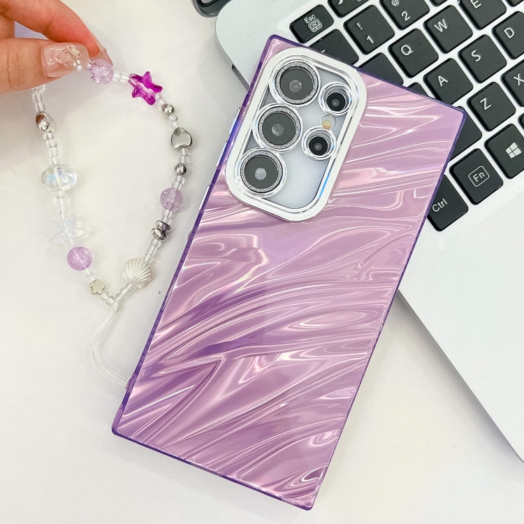 For Samsung Galaxy S25+ 5G Plating Glitter Texture Chain Wristband TPU Phone Case with Lens Film(Purple Tinfoil Texture) - Galaxy S25+ 5G Cases by PMC Jewellery | Online Shopping South Africa | PMC Jewellery | Buy Now Pay Later Mobicred