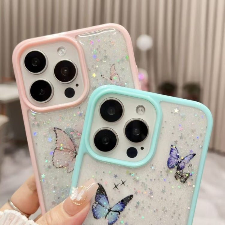 For iPhone 16 Pro Color Butterfly Glitter Epoxy TPU Phone Case(Pink) - iPhone 16 Pro Cases by PMC Jewellery | Online Shopping South Africa | PMC Jewellery | Buy Now Pay Later Mobicred