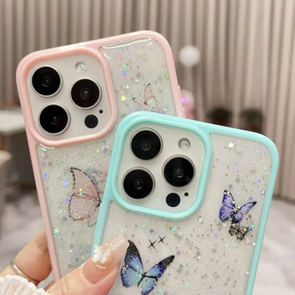 For iPhone 16 Pro Color Butterfly Glitter Epoxy TPU Phone Case(Pink) - iPhone 16 Pro Cases by PMC Jewellery | Online Shopping South Africa | PMC Jewellery | Buy Now Pay Later Mobicred