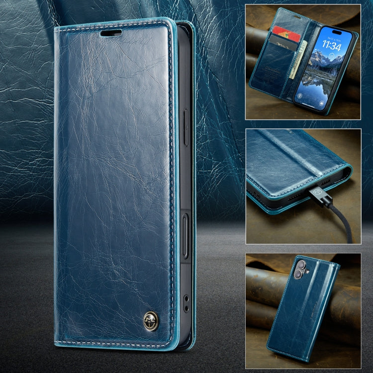 For iPhone 16 Plus CaseMe 003 Crazy Horse Texture Flip Leather Phone Case(Blue) - iPhone 16 Plus Cases by CaseMe | Online Shopping South Africa | PMC Jewellery | Buy Now Pay Later Mobicred