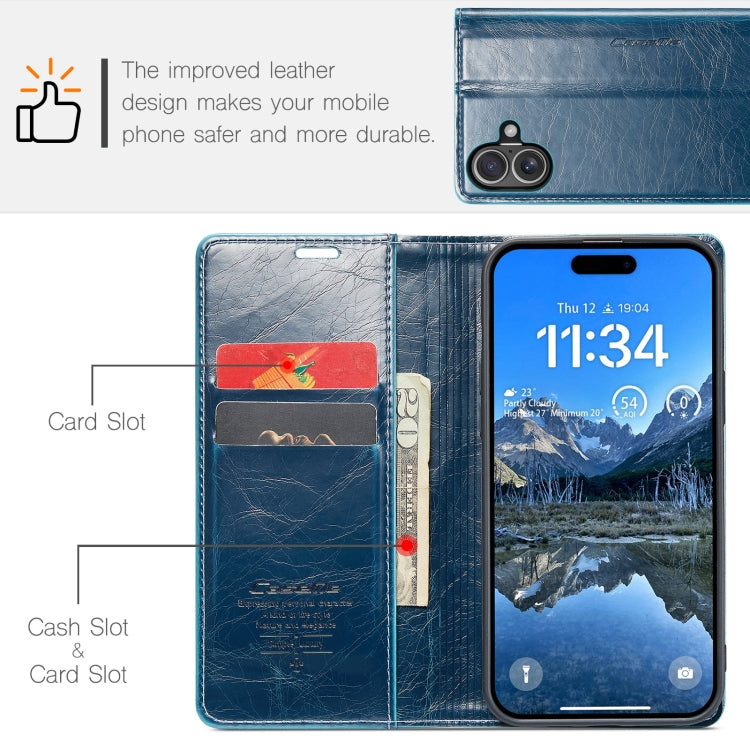 For iPhone 16 Plus CaseMe 003 Crazy Horse Texture Flip Leather Phone Case(Blue) - iPhone 16 Plus Cases by CaseMe | Online Shopping South Africa | PMC Jewellery | Buy Now Pay Later Mobicred