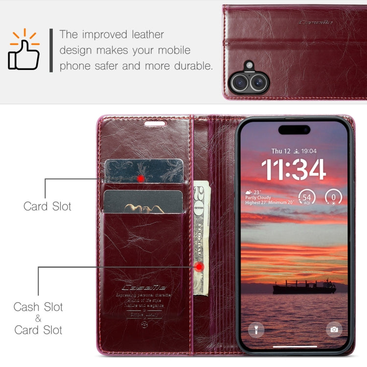 For iPhone 16 Plus CaseMe 003 Crazy Horse Texture Flip Leather Phone Case(Red) - iPhone 16 Plus Cases by CaseMe | Online Shopping South Africa | PMC Jewellery | Buy Now Pay Later Mobicred