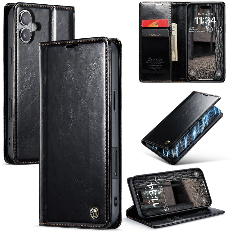 For iPhone 16 Plus CaseMe 003 Crazy Horse Texture Flip Leather Phone Case(Black) - iPhone 16 Plus Cases by CaseMe | Online Shopping South Africa | PMC Jewellery | Buy Now Pay Later Mobicred