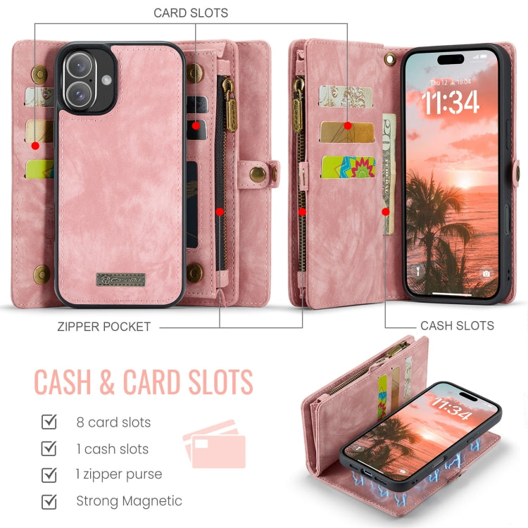 For iPhone 16 CaseMe 008 Detachable Multifunctional Leather Phone Case(Pink) - iPhone 16 Cases by CaseMe | Online Shopping South Africa | PMC Jewellery | Buy Now Pay Later Mobicred