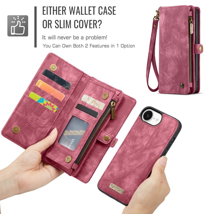 For iPhone 16e CaseMe 008 Detachable Multifunctional Leather Phone Case(Red) - free shipping - PMC TechLife - Order now!