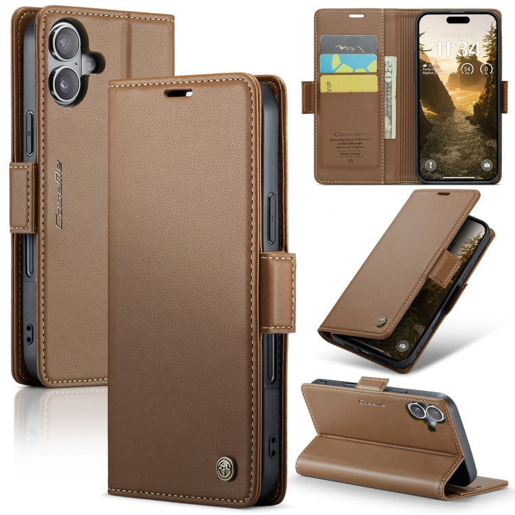 For iPhone 16 CaseMe 023 Butterfly Buckle Litchi Texture RFID Anti-theft Leather Phone Case(Brown) - iPhone 16 Cases by CaseMe | Online Shopping South Africa | PMC Jewellery | Buy Now Pay Later Mobicred