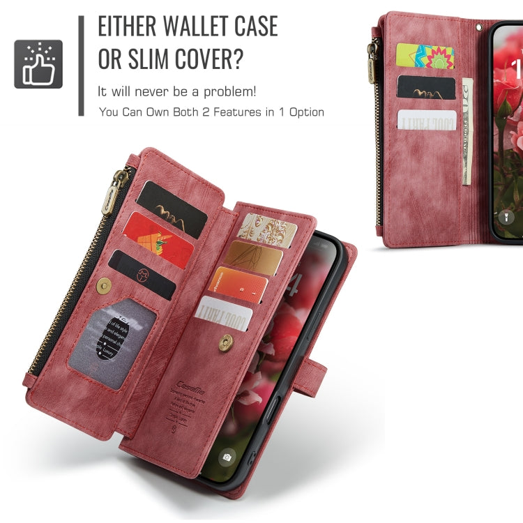 For iPhone 16 Pro Max CaseMe C30 Card Slots Zipper Wallet Leather Phone Case(Red) - iPhone 16 Pro Max Cases by CaseMe | Online Shopping South Africa | PMC Jewellery | Buy Now Pay Later Mobicred