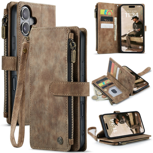 For iPhone 16 Plus CaseMe C30 Card Slots Zipper Wallet Leather Phone Case(Brown) - iPhone 16 Plus Cases by CaseMe | Online Shopping South Africa | PMC Jewellery | Buy Now Pay Later Mobicred