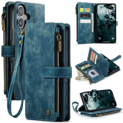 For iPhone 16 Plus CaseMe C30 Card Slots Zipper Wallet Leather Phone Case(Blue) - iPhone 16 Plus Cases by CaseMe | Online Shopping South Africa | PMC Jewellery | Buy Now Pay Later Mobicred