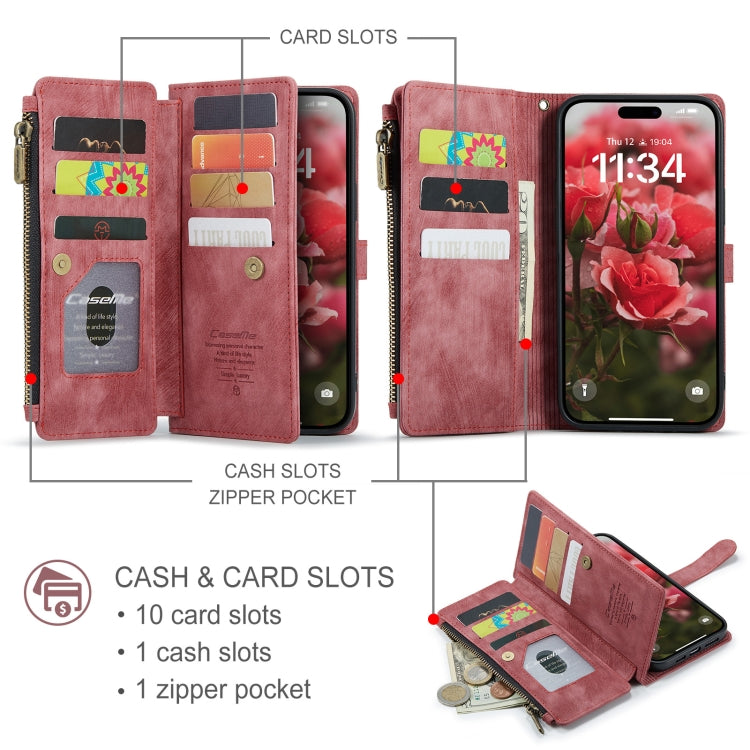 For iPhone 16 Plus CaseMe C30 Card Slots Zipper Wallet Leather Phone Case(Red) - iPhone 16 Plus Cases by CaseMe | Online Shopping South Africa | PMC Jewellery | Buy Now Pay Later Mobicred