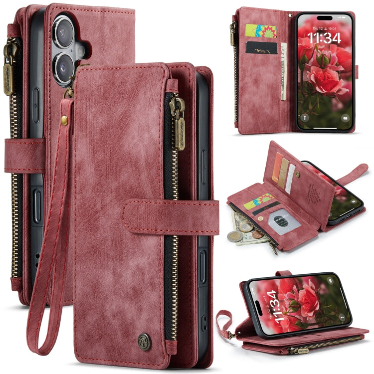 For iPhone 16 CaseMe C30 Card Slots Zipper Wallet Leather Phone Case(Red) - iPhone 16 Cases by CaseMe | Online Shopping South Africa | PMC Jewellery | Buy Now Pay Later Mobicred