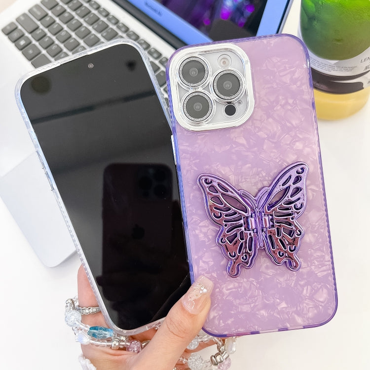 For iPhone 16 Plus Plating Glitter Lens Film Texture Butterfly Holder Wristband Phone Case(White Wrinkles) - iPhone 16 Plus Cases by PMC Jewellery | Online Shopping South Africa | PMC Jewellery | Buy Now Pay Later Mobicred