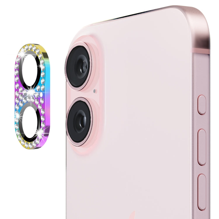 For iPhone 16 / 16 Plus ENKAY Hat-Prince Blink Diamond Camera Lens Aluminium Alloy Tempered Glass Film(Colorful) - iPhone 16 Tempered Glass by ENKAY | Online Shopping South Africa | PMC Jewellery | Buy Now Pay Later Mobicred