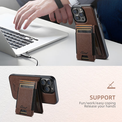 For iPhone 15 Suteni H17 Cross Grain Leather MagSafe Detachable Wallet Phone Case(Brown) - iPhone 15 Cases by Suteni | Online Shopping South Africa | PMC Jewellery | Buy Now Pay Later Mobicred