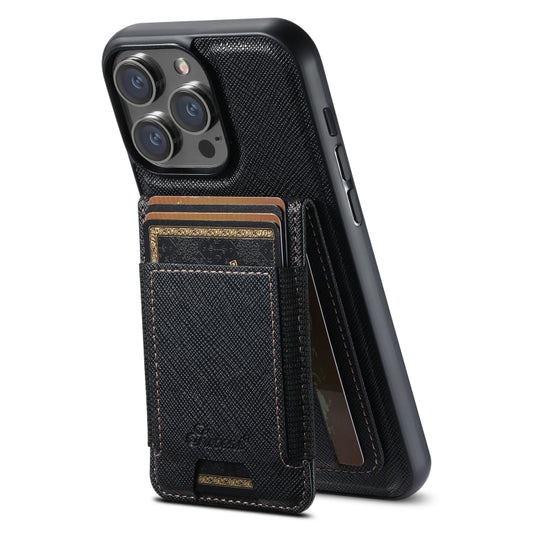 For iPhone 12 Pro Max Suteni H17 Cross Grain Leather MagSafe Detachable Wallet Phone Case(Black) - iPhone 12 Pro Max Cases by Suteni | Online Shopping South Africa | PMC Jewellery | Buy Now Pay Later Mobicred