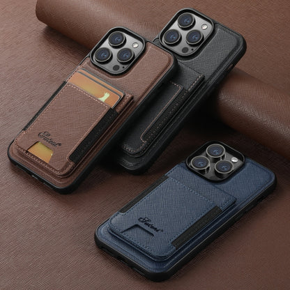 For iPhone 16 Pro Suteni H17 Cross Grain Leather MagSafe Detachable Wallet Phone Case(Brown) - iPhone 16 Pro Cases by Suteni | Online Shopping South Africa | PMC Jewellery | Buy Now Pay Later Mobicred