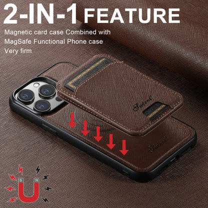 For iPhone 16 Pro Max Suteni H18 Cross Grain MagSafe Wallet Leather Phone Case(Brown) - iPhone 16 Pro Max Cases by Suteni | Online Shopping South Africa | PMC Jewellery | Buy Now Pay Later Mobicred