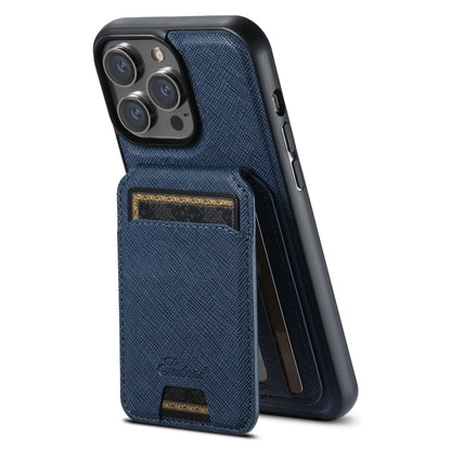 For iPhone 14 Pro Max Suteni H18 Cross Grain MagSafe Wallet Leather Phone Case(Blue) - iPhone 14 Pro Max Cases by Suteni | Online Shopping South Africa | PMC Jewellery | Buy Now Pay Later Mobicred