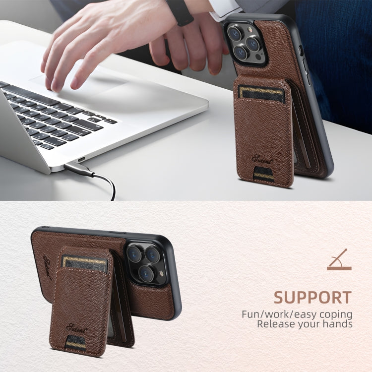 For iPhone 13 Pro Max Suteni H18 Cross Grain MagSafe Wallet Leather Phone Case(Brown) - iPhone 13 Pro Max Cases by Suteni | Online Shopping South Africa | PMC Jewellery | Buy Now Pay Later Mobicred