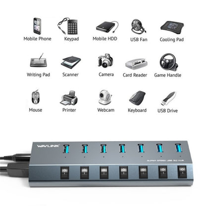 WAVLINK UH3076 5Gbps 7-port USB 3.0 Hub with Independent Switch and LED Indicator(EU Plug) - USB 3.0 HUB by WAVLINK | Online Shopping South Africa | PMC Jewellery | Buy Now Pay Later Mobicred