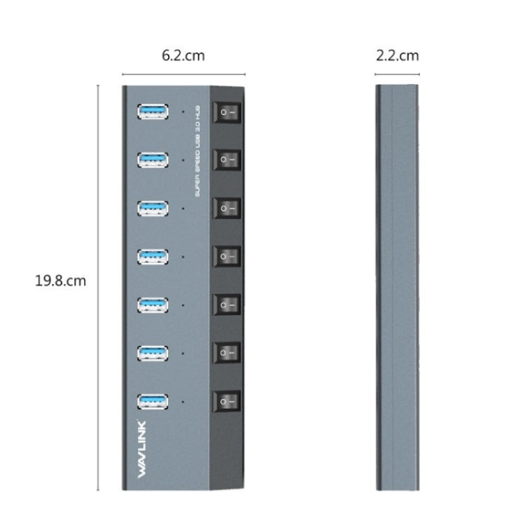 WAVLINK UH3076 5Gbps 7-port USB 3.0 Hub with Independent Switch and LED Indicator(US Plug) - USB 3.0 HUB by WAVLINK | Online Shopping South Africa | PMC Jewellery | Buy Now Pay Later Mobicred