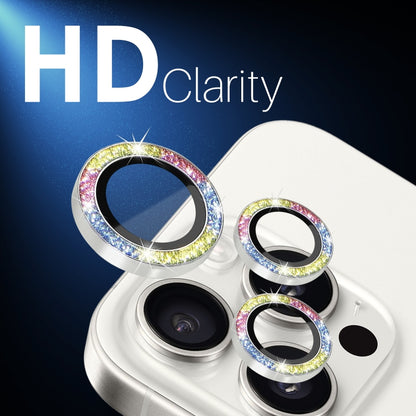 For iPhone 16 Pro / 16 Pro Max NORTHJO Glitter Camera Lens Protector Tempered Glass Metal Ring Film(Colorful) - iPhone 16 Pro Max Tempered Glass by NORTHJO | Online Shopping South Africa | PMC Jewellery | Buy Now Pay Later Mobicred