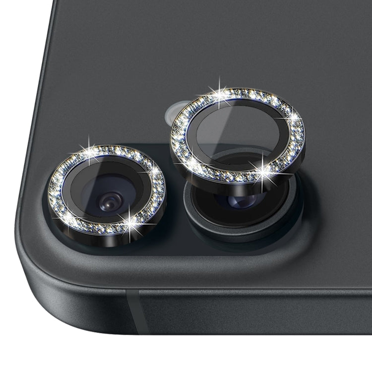 For iPhone 16 / 16 Plus NORTHJO Glitter Camera Lens Protector Tempered Glass Metal Ring Film(Black) - iPhone 16 Tempered Glass by NORTHJO | Online Shopping South Africa | PMC Jewellery | Buy Now Pay Later Mobicred