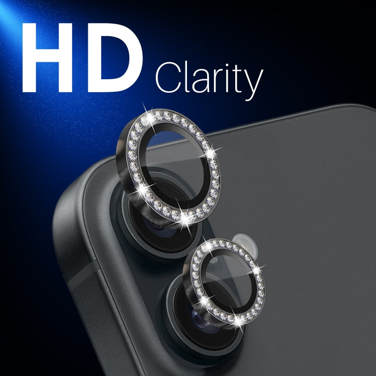 For iPhone 16 / 16 Plus NORTHJO Rhinestone Camera Lens Protector Tempered Glass Metal Ring Film(Graphite) - iPhone 16 Tempered Glass by NORTHJO | Online Shopping South Africa | PMC Jewellery | Buy Now Pay Later Mobicred