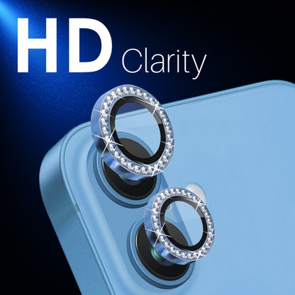 For iPhone 16 / 16 Plus NORTHJO Rhinestone Camera Lens Protector Tempered Glass Metal Ring Film(Blue) - iPhone 16 Tempered Glass by NORTHJO | Online Shopping South Africa | PMC Jewellery | Buy Now Pay Later Mobicred