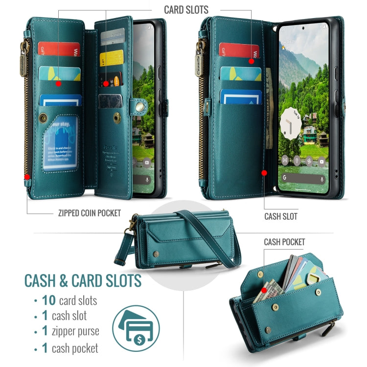 For Google Pixel 9 Pro XL CaseMe C36 Card Slots Zipper Wallet RFID Anti-theft Leather Phone Case(Green) - Google Cases by CaseMe | Online Shopping South Africa | PMC Jewellery | Buy Now Pay Later Mobicred