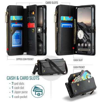 For Google Pixel 9 / 9 Pro CaseMe C36 Card Slots Zipper Wallet RFID Anti-theft Leather Phone Case(Black) - Google Cases by CaseMe | Online Shopping South Africa | PMC Jewellery | Buy Now Pay Later Mobicred