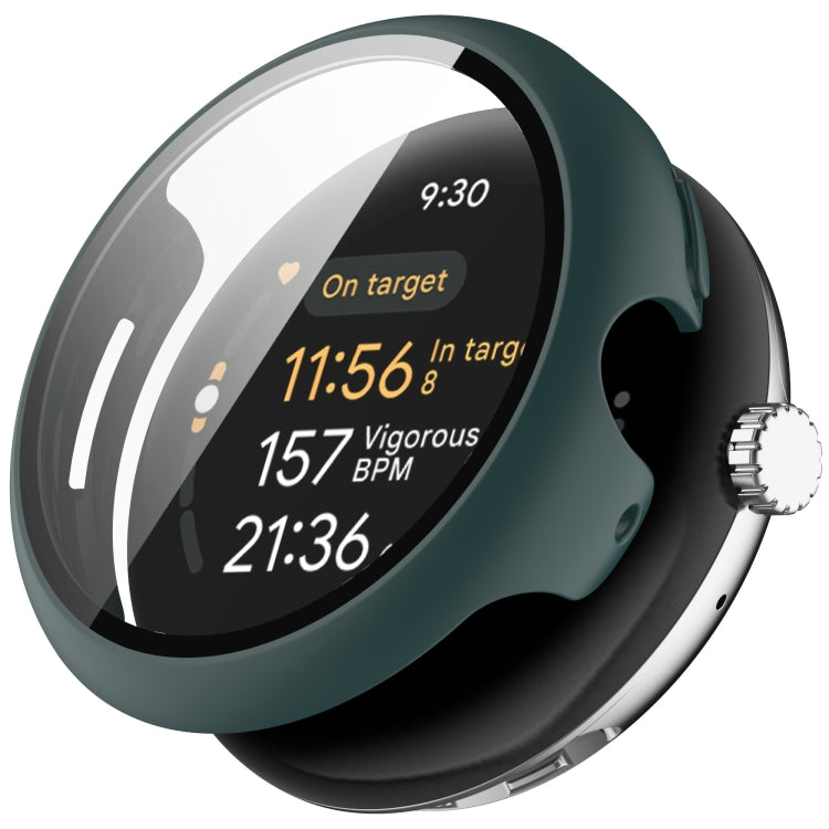 For Google Pixel Watch 3 45mm PC + Tempered Film Integrated Watch Protective Case(Green) - Watch Cases by PMC TechLife | Online Shopping South Africa | PMC TechLife | Buy Now Pay Later Mobicred