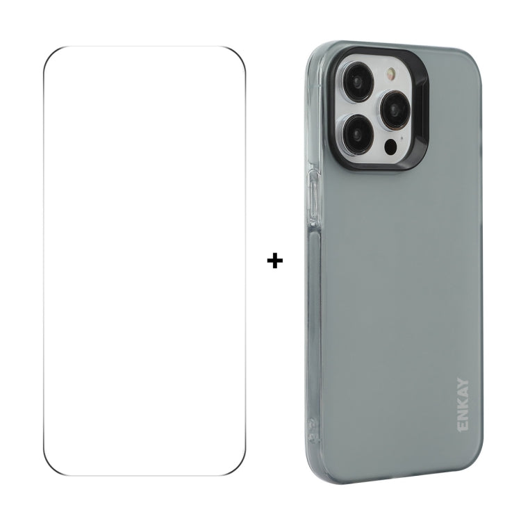 For iPhone 16 Pro ENKAY Hat-Prince Translucent Matte TPU Phone Case + 9H Big Arc Edge Film(Grey) - iPhone 16 Pro Cases by ENKAY | Online Shopping South Africa | PMC Jewellery | Buy Now Pay Later Mobicred