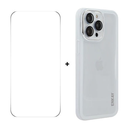 For iPhone 16 Pro Max ENKAY Hat-Prince Translucent Matte TPU Phone Case with Lens Film + 9H Big Arc Edge Film(White) - iPhone 16 Pro Max Cases by ENKAY | Online Shopping South Africa | PMC Jewellery | Buy Now Pay Later Mobicred