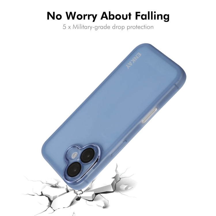 For iPhone 16 ENKAY Hat-Prince Translucent Matte TPU Phone Case with Lens Film + 9H Big Arc Edge Film(Blue) - iPhone 16 Cases by ENKAY | Online Shopping South Africa | PMC Jewellery | Buy Now Pay Later Mobicred