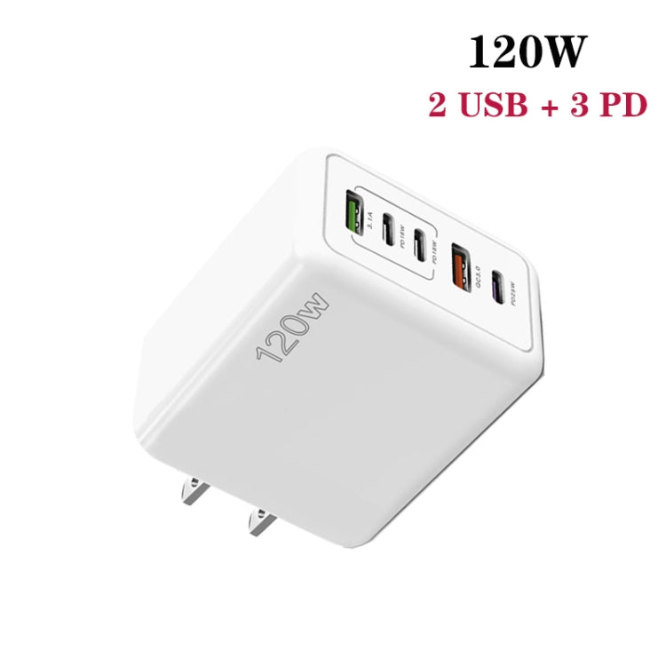 120W 3 PD Type-C Dual USB Multi Port Quick Charger for Mobile Phones, US Plug(White) - USB Charger by PMC Jewellery | Online Shopping South Africa | PMC Jewellery | Buy Now Pay Later Mobicred