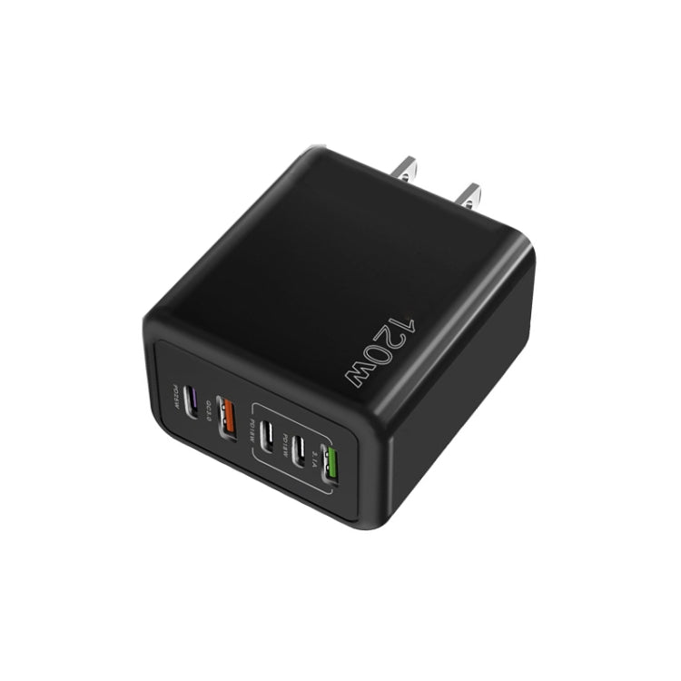 120W 3 PD Type-C Dual USB Multi Port Quick Charger for Mobile Phones, US Plug(Black) - USB Charger by PMC Jewellery | Online Shopping South Africa | PMC Jewellery | Buy Now Pay Later Mobicred