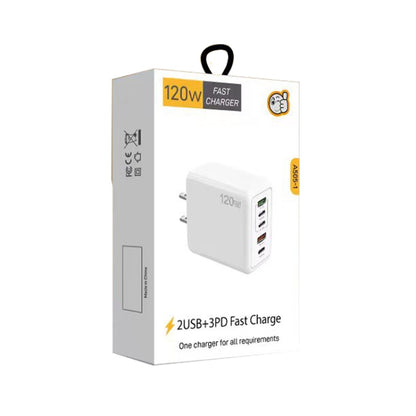 120W 3 PD Type-C Dual USB Multi Port Quick Charger for Mobile Phones, US Plug(White) - USB Charger by PMC Jewellery | Online Shopping South Africa | PMC Jewellery | Buy Now Pay Later Mobicred