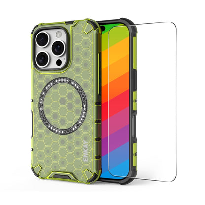 For iPhone 16 Pro Max ENKAY Hat-Prince Honeycomb MagSafe Shockproof Phone Case with Large Arc Edge Film(Green) - iPhone 16 Pro Max Cases by ENKAY | Online Shopping South Africa | PMC Jewellery | Buy Now Pay Later Mobicred