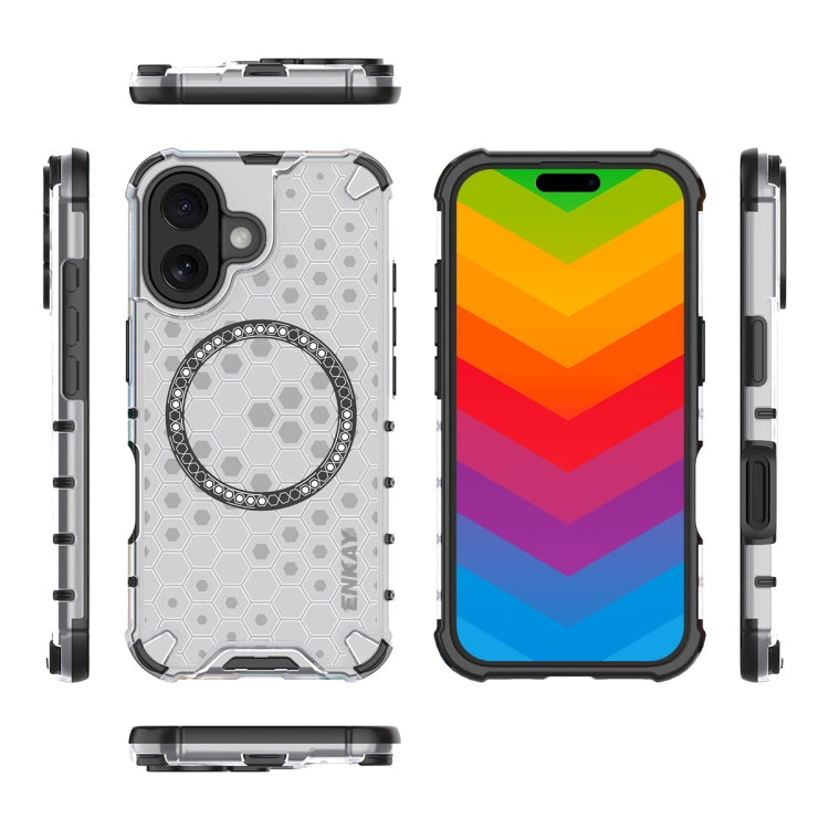 For iPhone 16 Plus ENKAY Hat-Prince Honeycomb MagSafe Shockproof Phone Case with Large Arc Edge Film(Grey) - iPhone 16 Plus Cases by ENKAY | Online Shopping South Africa | PMC Jewellery | Buy Now Pay Later Mobicred