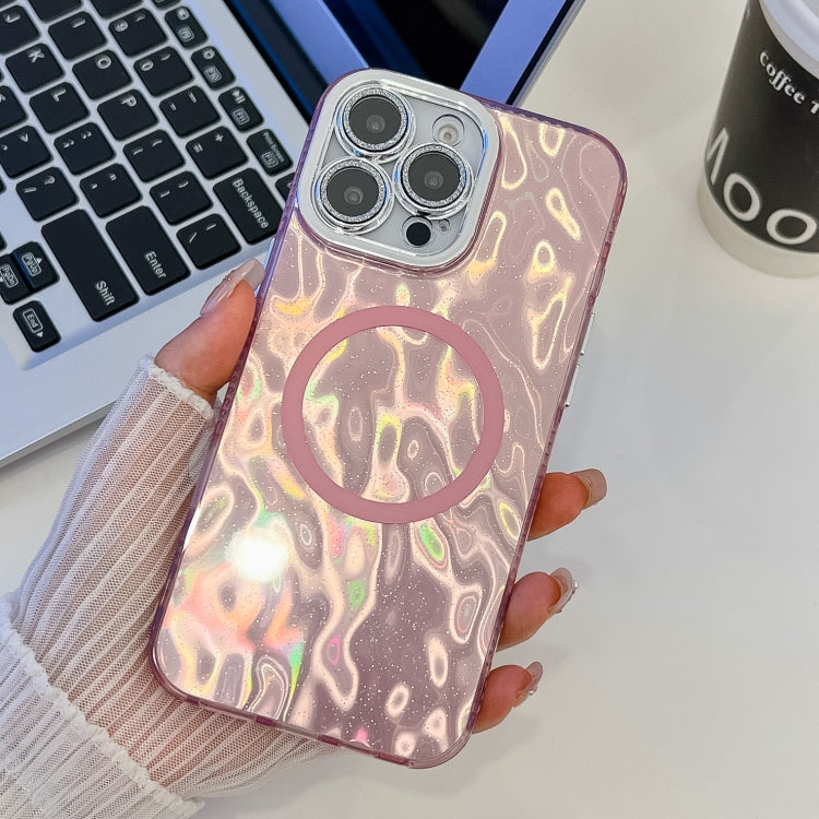 For iPhone 16 Pro Plating Texture MagSafe TPU Phone Case with Glitter Lens Film(Pink Wrinkles) - iPhone 16 Pro Cases by PMC Jewellery | Online Shopping South Africa | PMC Jewellery | Buy Now Pay Later Mobicred