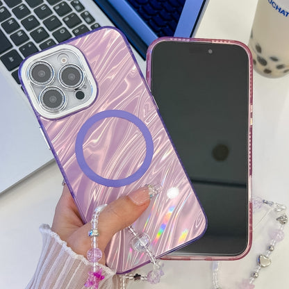 For iPhone 16 Plating Texture Wristband MagSafe TPU Phone Case with Glitter Lens Film(White Water Ripples) - iPhone 16 Cases by PMC Jewellery | Online Shopping South Africa | PMC Jewellery | Buy Now Pay Later Mobicred