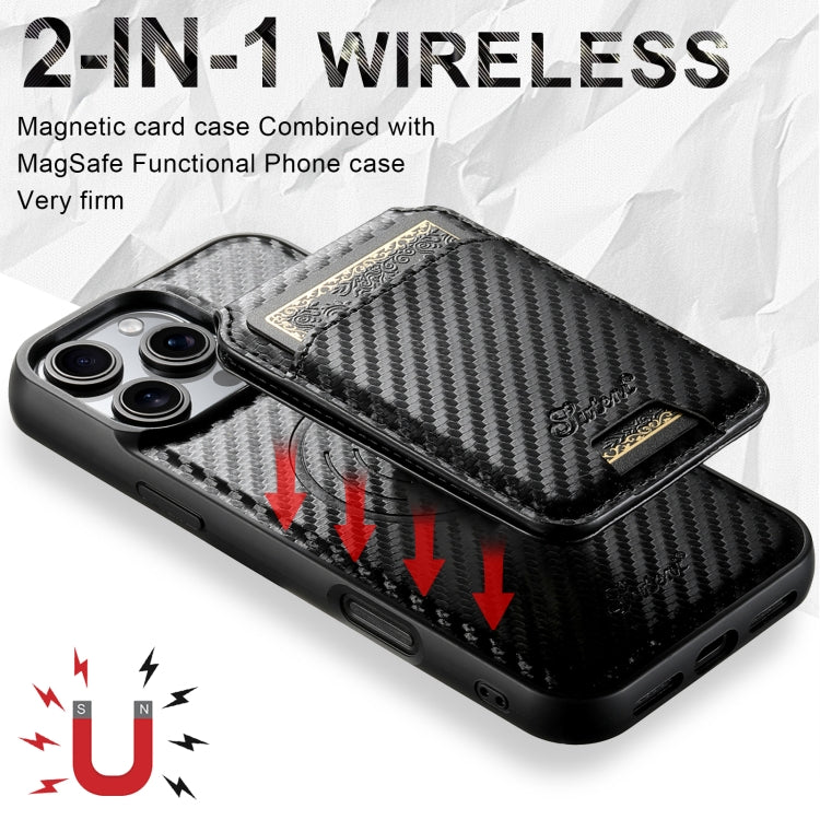 For iPhone 16 Pro Suteni TXWH18 Carbon Fiber Texture Detachable Wallet MagSafe Phone Case(Black) - iPhone 16 Pro Cases by Suteni | Online Shopping South Africa | PMC Jewellery | Buy Now Pay Later Mobicred