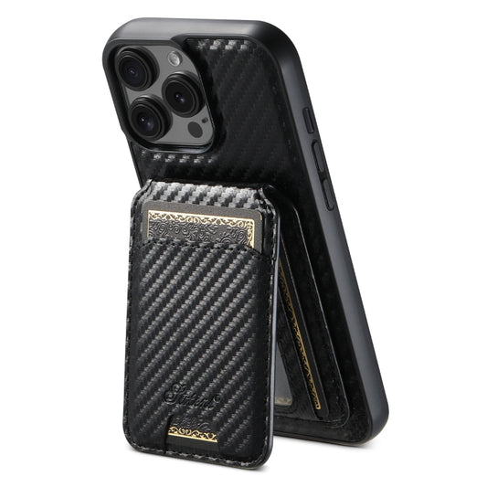 For iPhone 14 Pro Suteni TXWH18 Carbon Fiber Texture Detachable Wallet MagSafe Phone Case(Black) - iPhone 14 Pro Cases by Suteni | Online Shopping South Africa | PMC Jewellery | Buy Now Pay Later Mobicred